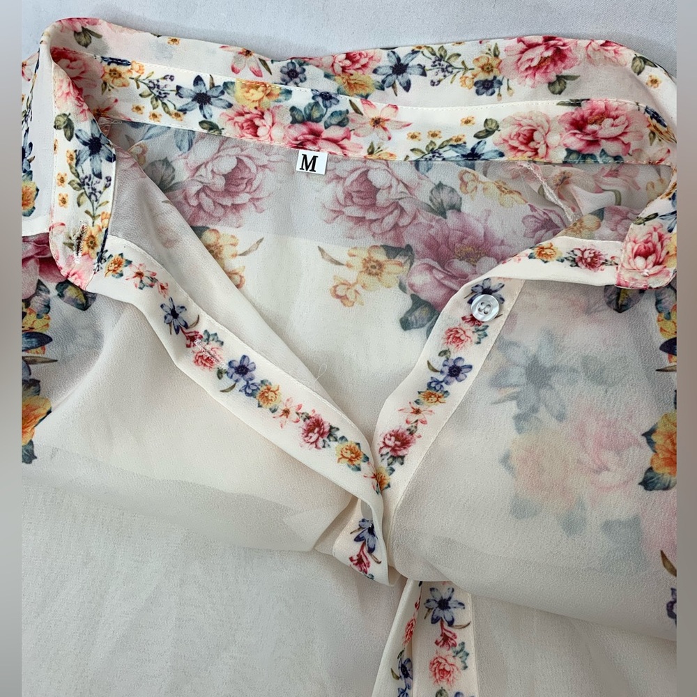 Pre- Owned Floral Sheer Blouse - Cream - Picture 4 of 8